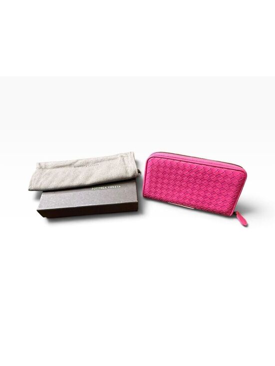 Coach Handbags - Bottega Veneta Intrecciato Fuchsia Pink Leather Zip Around Wallet Box Dust Bag
